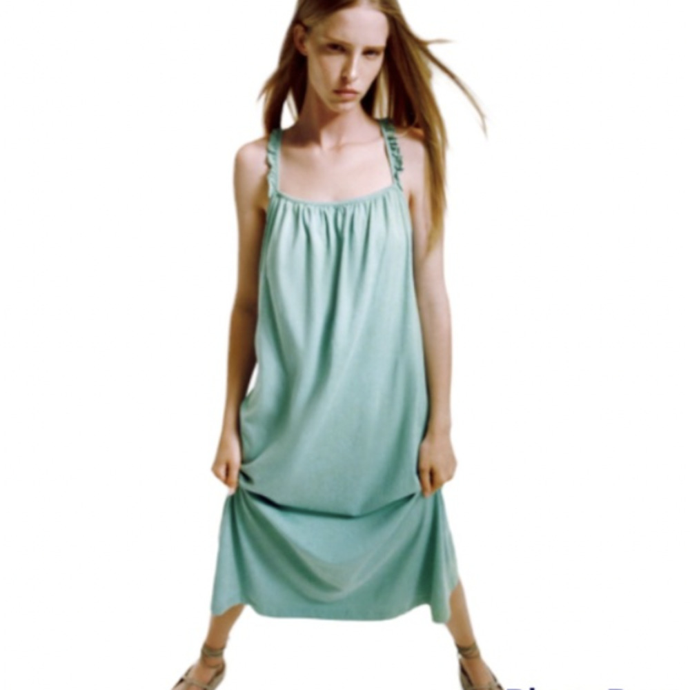 Zara Teal Ruffle Tank Top Dress